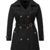 Women’s Belted Double-Breasted Black Coat