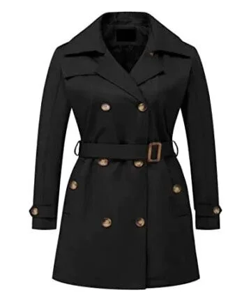 Women’s Belted Double-Breasted Black Coat