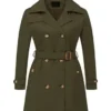 Women’s Belted Double-Breasted Green Coat