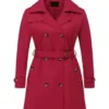 Women’s Belted Double-Breasted Red Coat