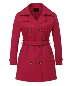 Women’s Belted Double-Breasted Red Coat