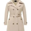 Women’s Belted Double-Breasted Tan Coat