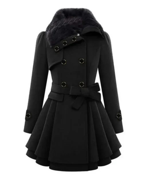Womens Double Breasted Black Peacoat