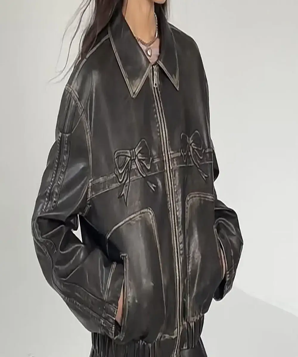 Diddi Moda Ribbon Black Leather Jacket | Diddi Moda Ribbon Jacket