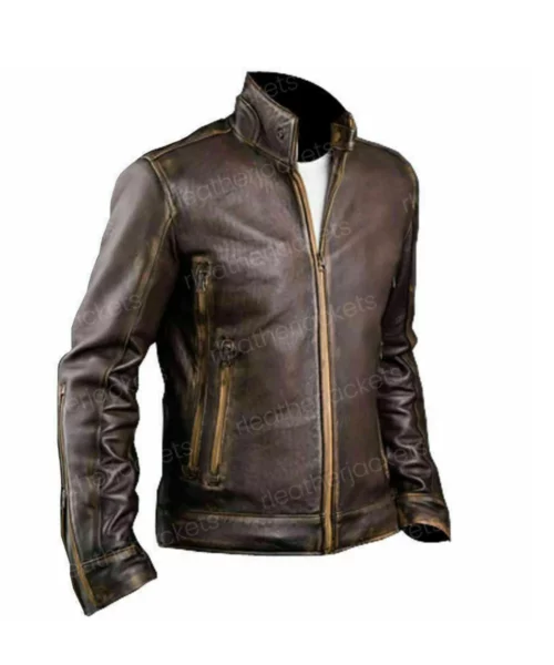 Cafe Racer Stylish Distressed Brown Biker Jacket