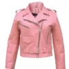 Ladies Pink Leather Basic Motorcycle Jacket