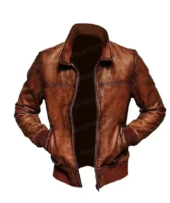 Mens Brown Biker Motorcycle Leather Jacket