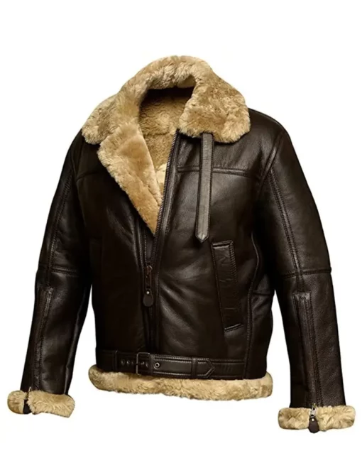 Mens FUR Aviator Flying Pilot Bomber Jacket - Image 2