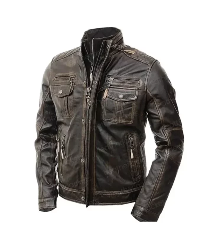 Men’s Motorcycle Biker Leather Jacket | Men’s Cafe Racer Slim Fit Jacket