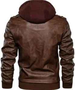 Mens Motorcycle Leather Hooded Jacket