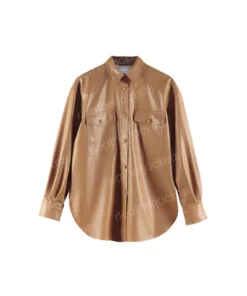 Women Brown Leather Long Sleeve Shirt