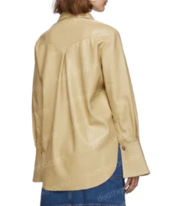 Women Yellow Leather Long Sleeve Shirt