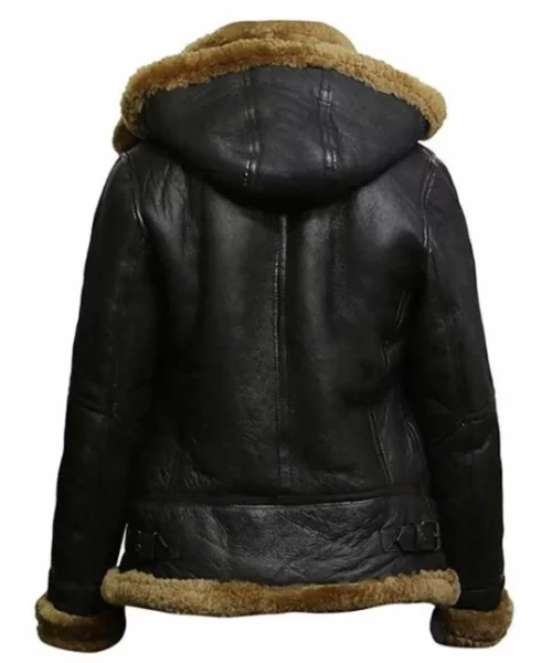 Womens Fur Aviator Flight Black Jacket