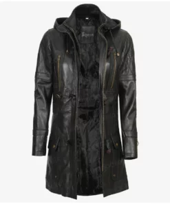 Womens Luxurious Black Leather Coat