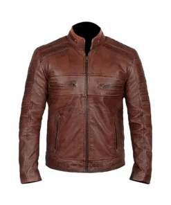 Mens Cafe Racer Brown Distressed Leather Jacket