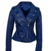Womens Blue Biker Jacket