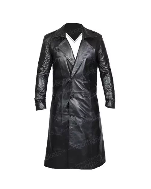 Black Trench Distressed Leather Coat