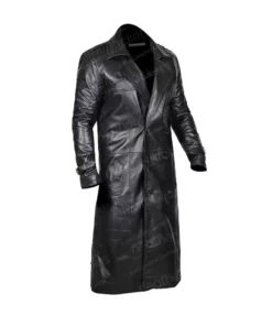 Black Trench Distressed Leather Coat