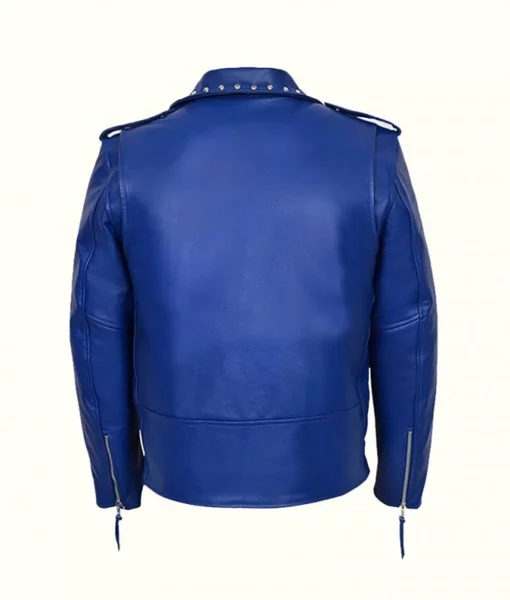 Blue Studded Motorcycle Leather Jacket