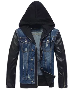 Denim Leather Hooded Jacket