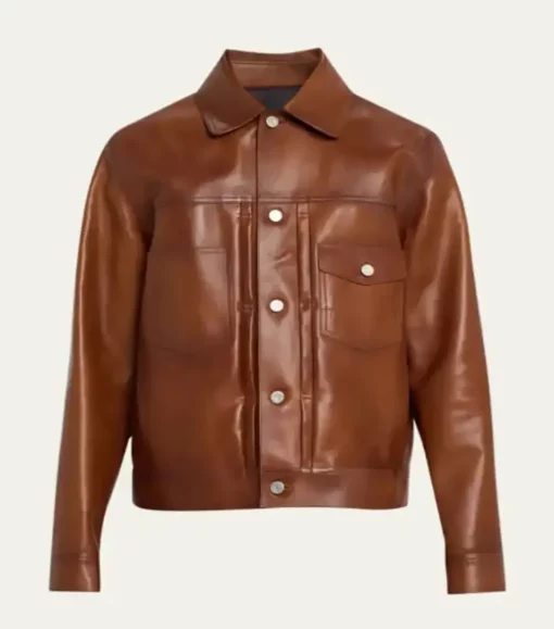Men’s Brown Leather Trucker Jacket