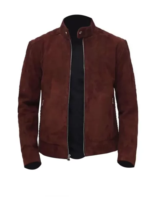 Men's Brown Quilted Suede Leather Jacket