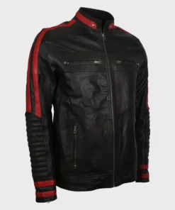 Mens Cafe Racer Red And Black Leather Jacket