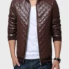 Mens Quilted Leather Brown Jacket