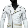 Mens Slimfit White Leather Jacket