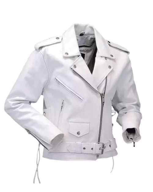White Motorcycle leather Jacket