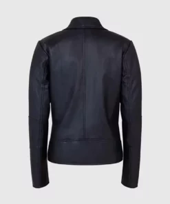 Women Shawl Collar Black Leather Jacket