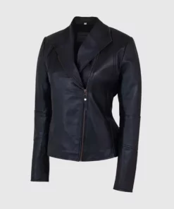 Women Shawl Collar Black Leather Jacket
