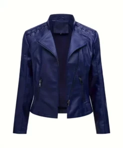 Women's Dark Blue Leather Jacket
