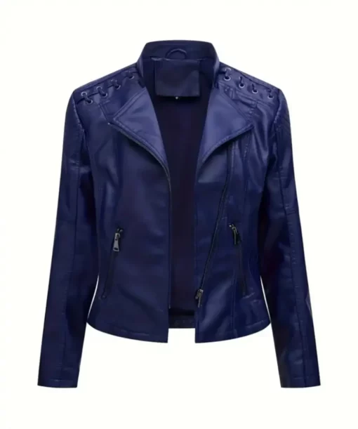 Women's Dark Blue Leather Jacket