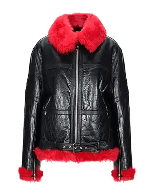 Women’s Red Aviator Shearling Jacket