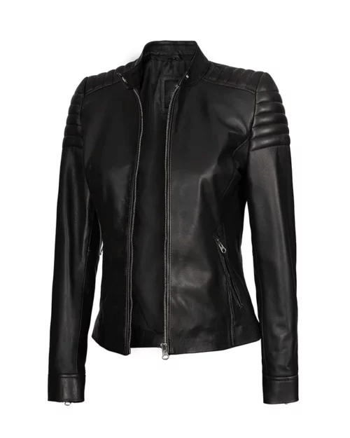 Women's Black Cafe Racer Leather Jacket