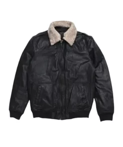 Maverick Black Leather Bomber Jacket