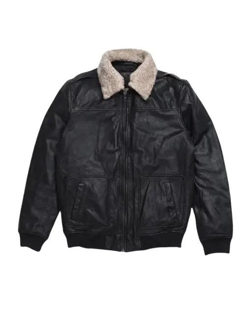 Maverick Black Leather Bomber Jacket