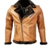 Men’s Beige Fur Leather Aviator Jacket