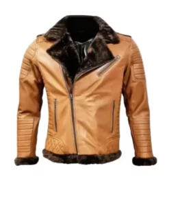 Men’s Beige Fur Leather Aviator Jacket