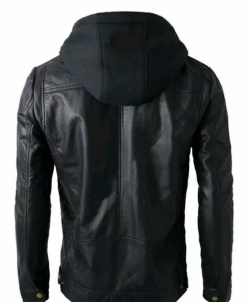 Mens Hooded Black Leather Jacket