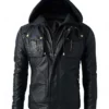 Mens Hooded Black Leather Jacket