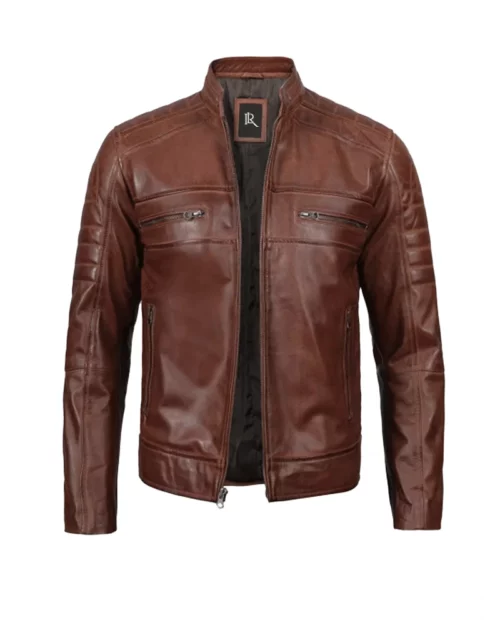 Men's Cognac Cafe Racer Leather Jacket