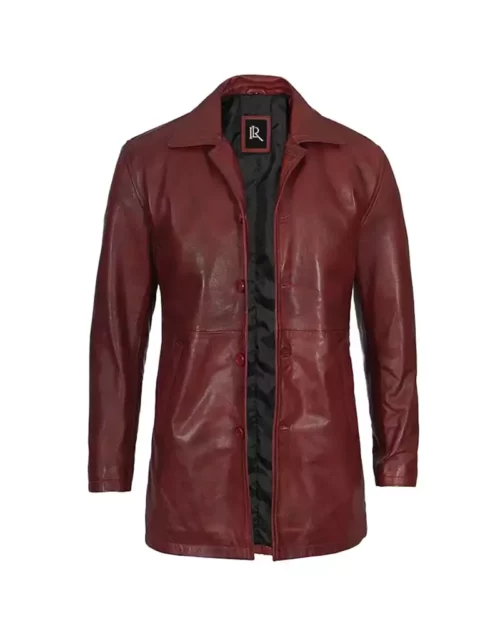 Men's 3/4 Length Real Leather Maroon Coat