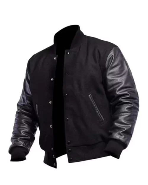 Mens Black Bomber Varsity Jacket