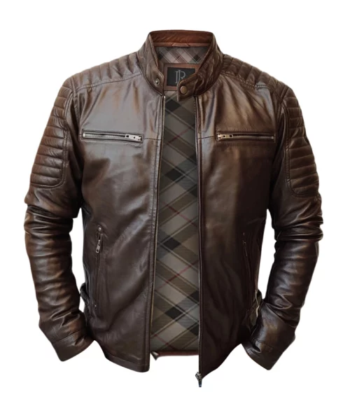 Men's master distressed slim fit leather biker jacket best sale