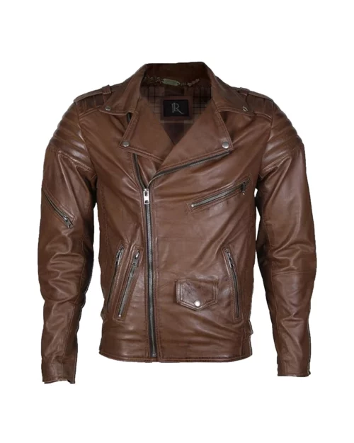 Men's Brown Biker Motorcycle Jacket