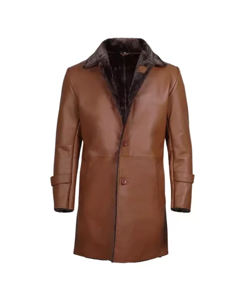 Men's 3/4 Length Shearling Leather Coat