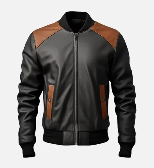 Men's Black And Brown Genuine Sheepskin Bomber Leather Jacket