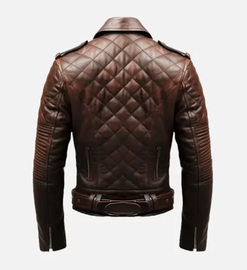 Mens Quilted Style Brown Biker Genuine Sheepskin Leather Jacket